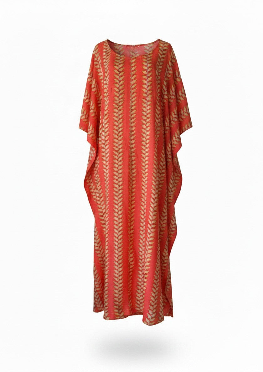 ISSA Coral Kaftan Maxi Dress with Underdress