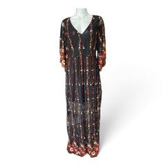 J'aime les Garçons Embroidered Floral Maxi Dress – Black – Medium