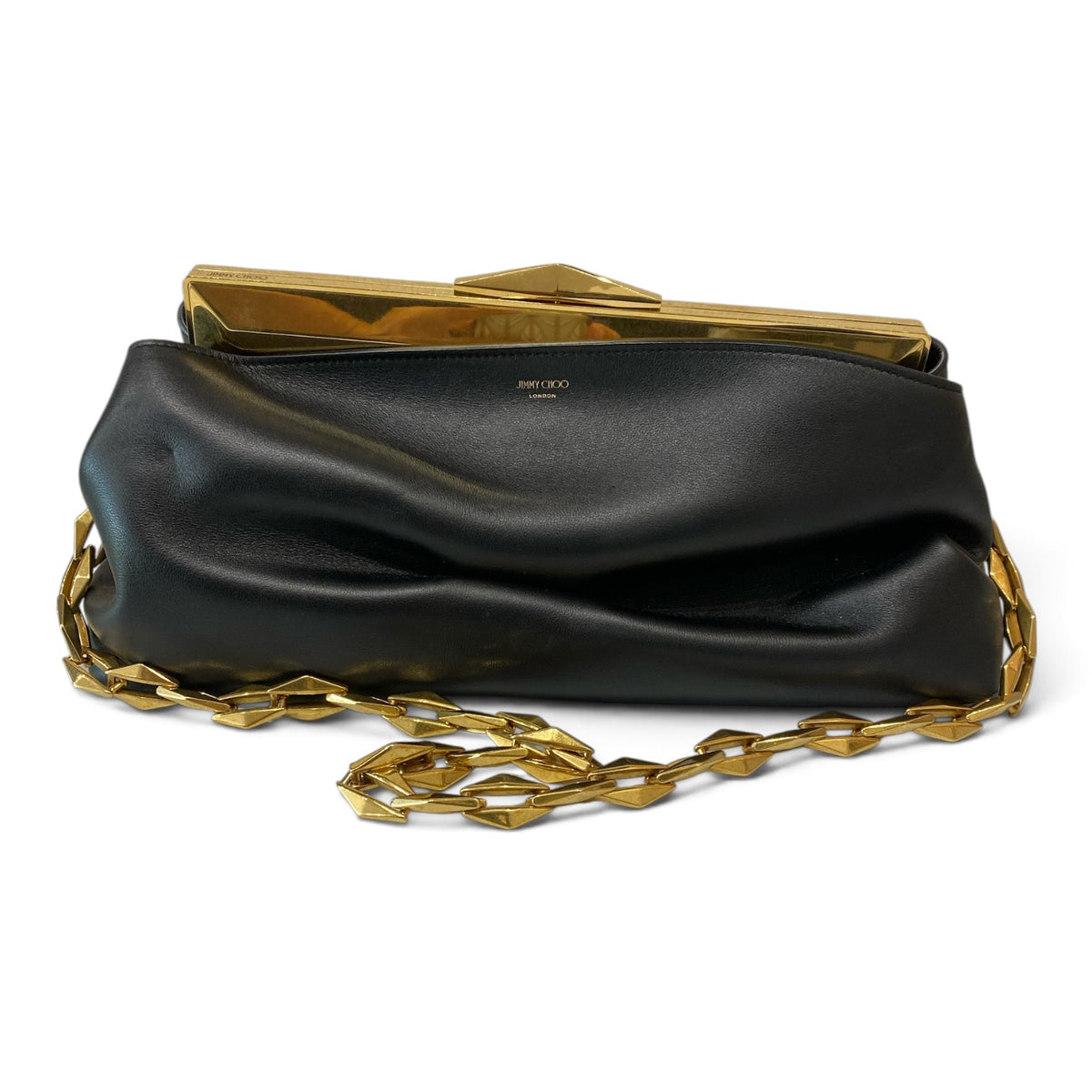 Jimmy Choo Diamond Frame Leather Clutch – Black & Gold