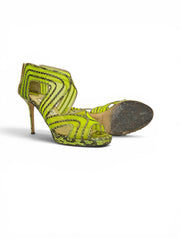 Jimmy Choo Neon Green Python Mesh Magnum Sandals - Size 38.5