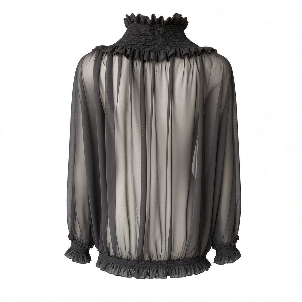 Jitrois Sheer Ruffled Blouse – Black – No Size Tag
