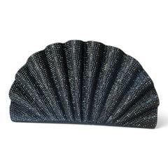 Judith Leiber Couture Origami Fan Crystal-Embellished Satin Clutch – Black