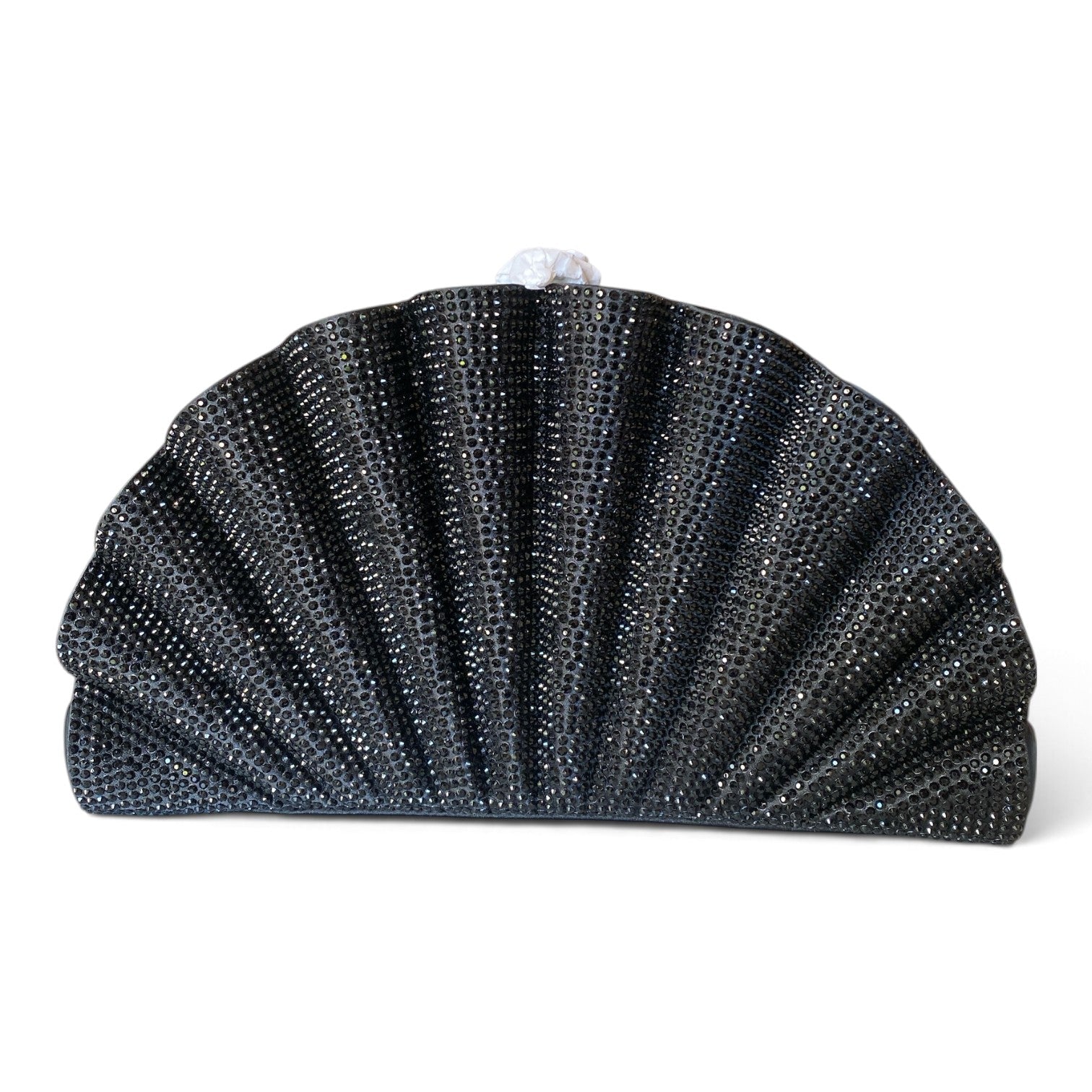 Judith Leiber Couture Origami Fan Crystal-Embellished Satin Clutch – Black