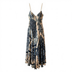 Μακρύ μεταξωτό φόρεμα Just Cavalli μπλε ροζ με σχέδιο paisley και ανοιχτούς ώμους - Μέγεθος 44