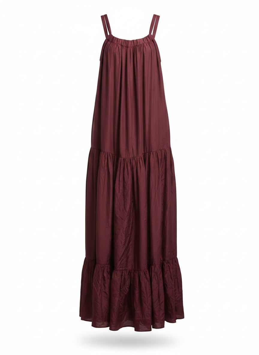 Kalita Burgundy Silk Maxi Dress – One Size