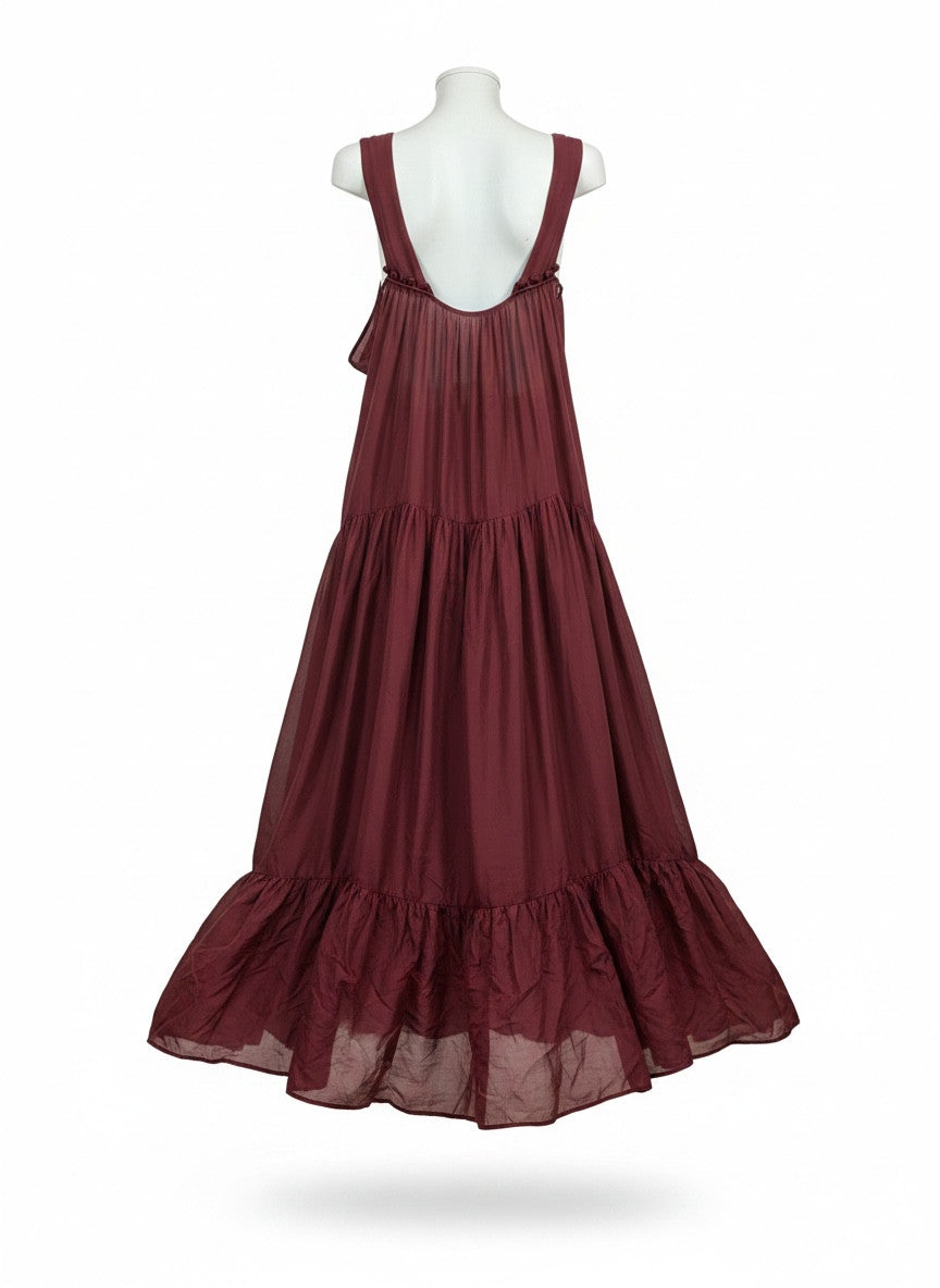 Kalita Burgundy Silk Maxi Dress – One Size