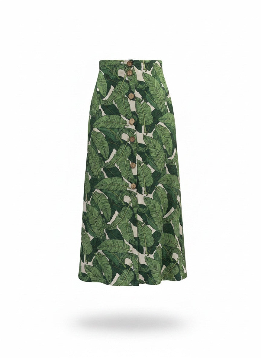 Karavan Tropical Leaf Print Skirt - Size Medium