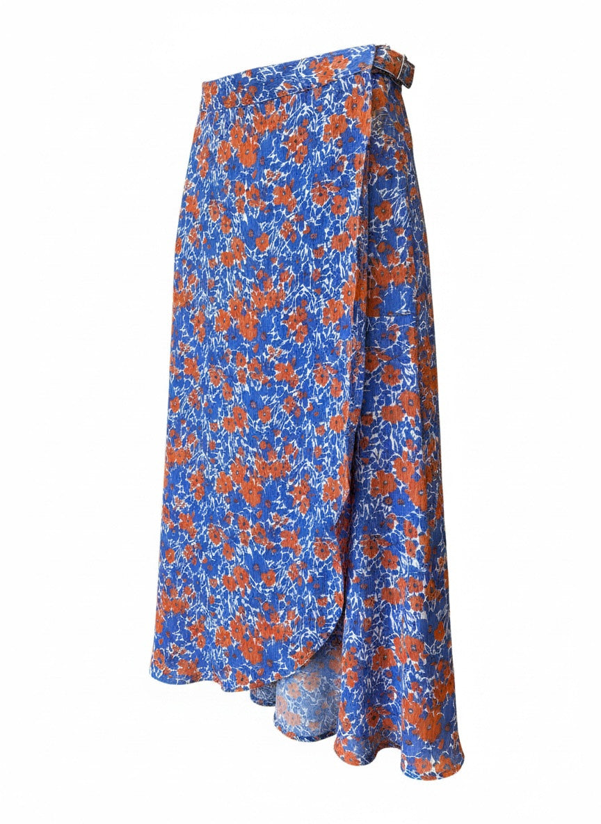 Kilky Blue & Orange Floral Wrap Skirt - Size M/L