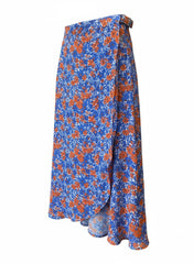 Kilky Blue & Orange Floral Wrap Skirt - Size M/L