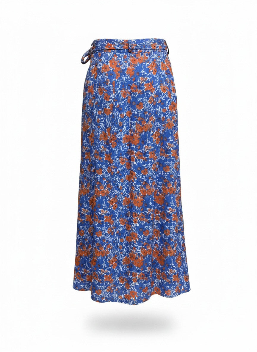 Kilky Blue & Orange Floral Wrap Skirt - Size M/L