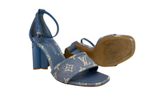 Louis Vuitton Silhouette Sandal Blue Monogram Denim Curved Heel with Dust Bag - Size 38.5