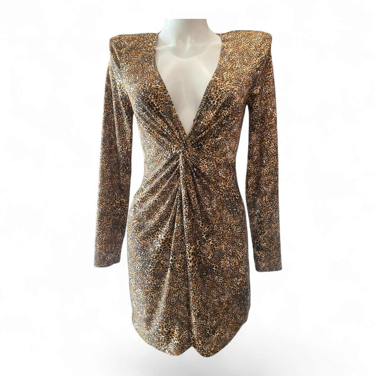 L’Agence Mariah Cheetah Leopard Twist-Front Mini Dress – XS