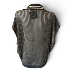 Lanvin Metallic Knit Sleeveless Polo Top – Black – Size XL