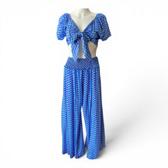 LaraEthnics Top & Pants Set – Blue & White – One Size