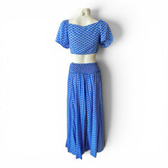 LaraEthnics Top & Pants Set – Blue & White – One Size