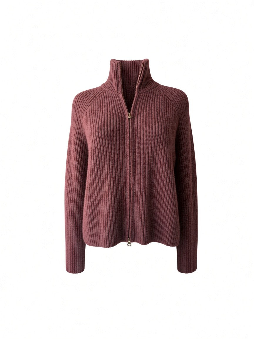 Lisa Yang Ribbed Cashmere Zip-Up Cardigan – Dusty Purple – Size 1
