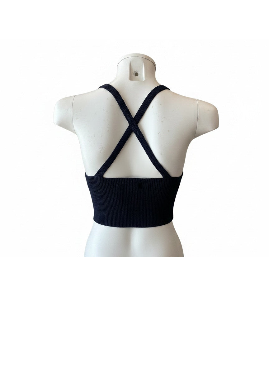 Liu Jo Ribbed Knit Crop Top Navy Blue – Size 42