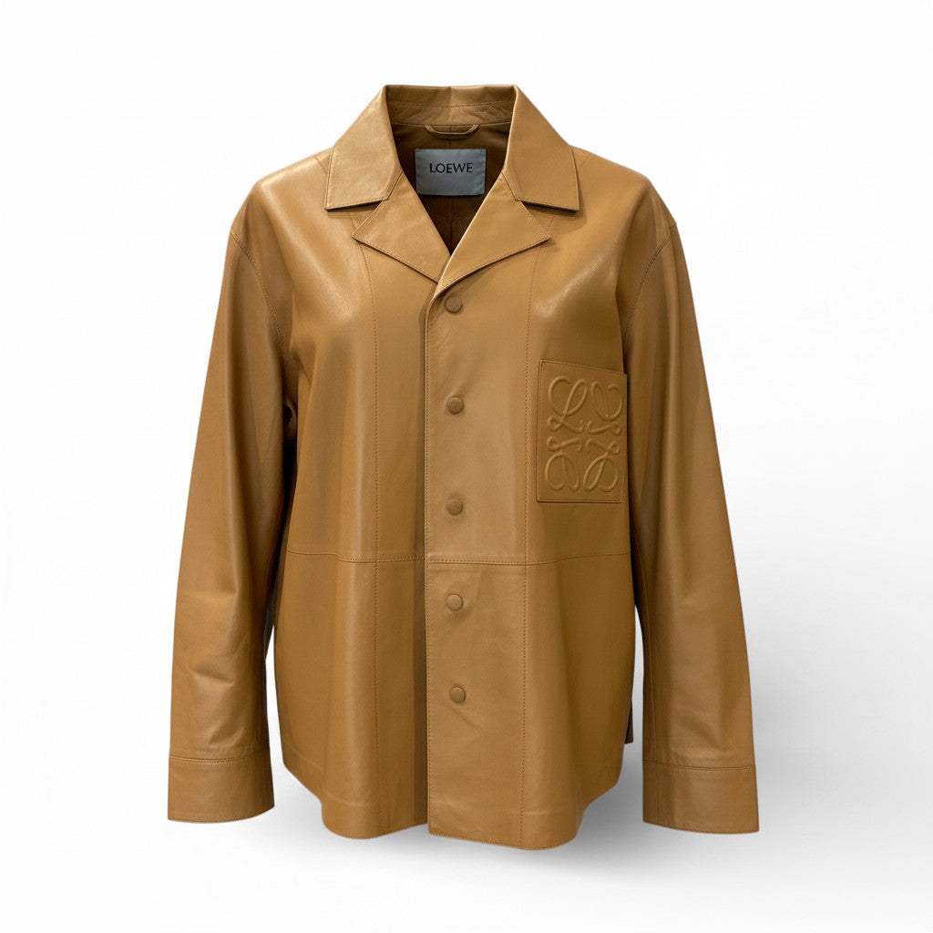 Loewe Anagram Nappa Lambskin Leather Shirt Jacket Tan Oversized - Size 40