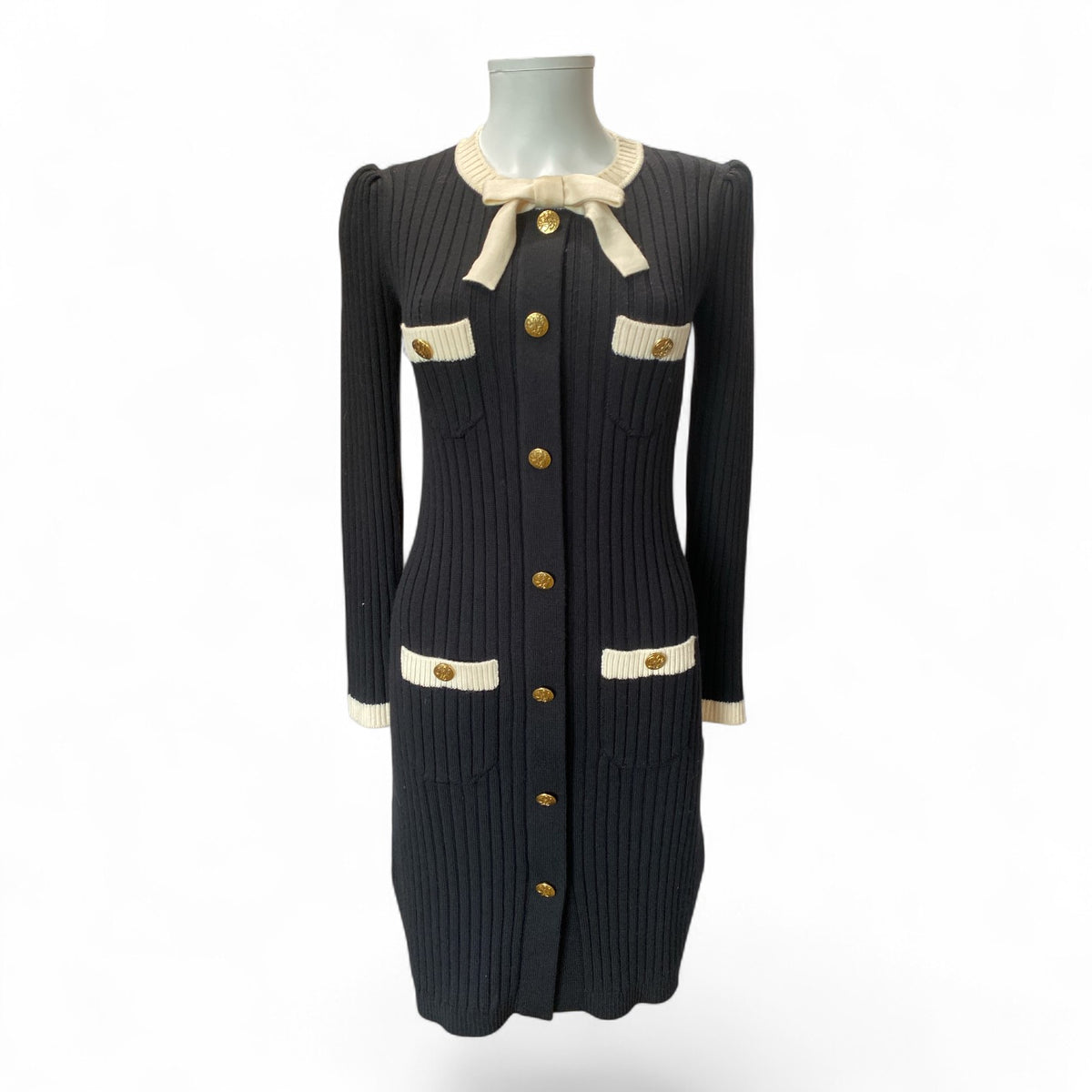 Luisa Spagnoli “Mela” Knitted Midi Dress – Black & Cream – Size Small