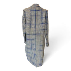 MSGM Ruffled Checked Long Coat – Grey & Blue – Size 42