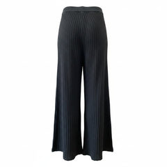 Maccaoani Black Ribbed Wide-Leg Pants – Size Medium