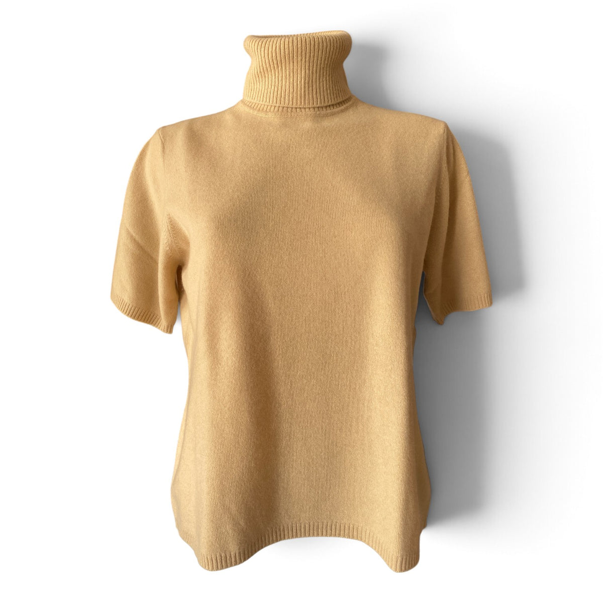 Madeleine Cashmere Roll-Neck Short-Sleeve Jumper – Beige – Size 44–46