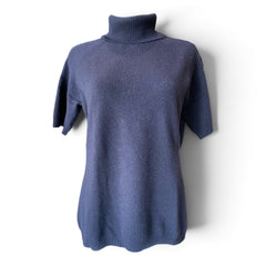 Madeleine Wool Roll-Neck Short-Sleeve Jumper – Dark Blue – Size 44–46