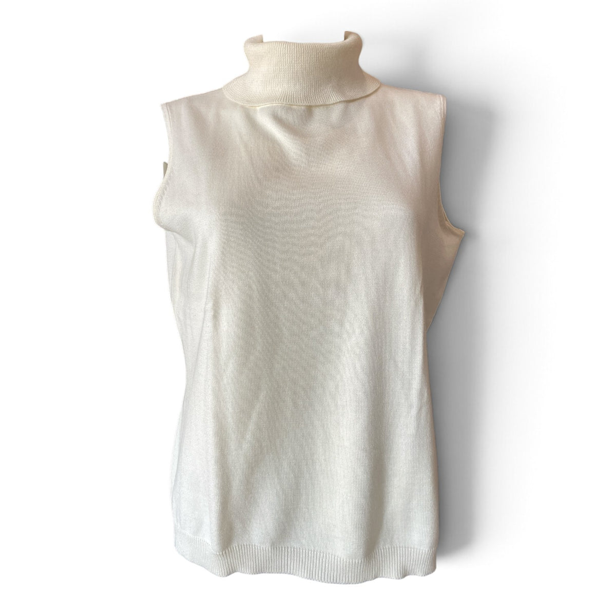 Madeleine Cotton Roll-Neck Sleeveless Jumper – Ecru