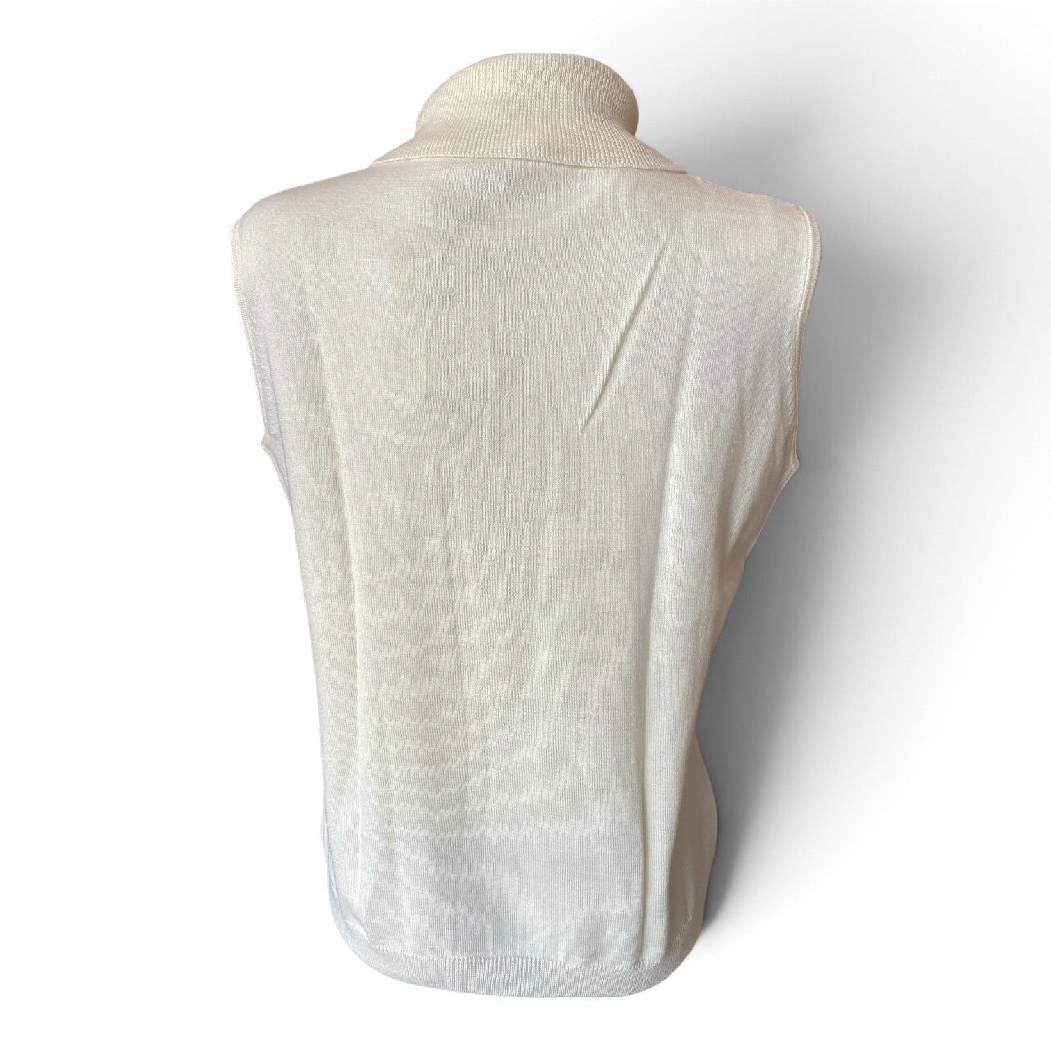 Madeleine Cotton Roll-Neck Sleeveless Jumper – Ecru