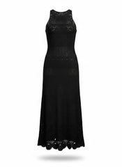 Maje Rebellina Black Crochet Midi Maxi Dress – Parisian Bohemian Knit Dress – Size 38