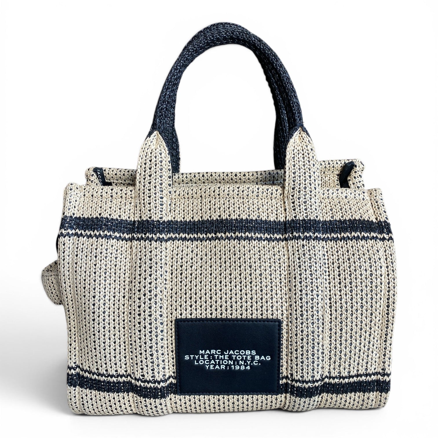 Marc Jacobs Medium Straw Tote Bag – Beige & Black