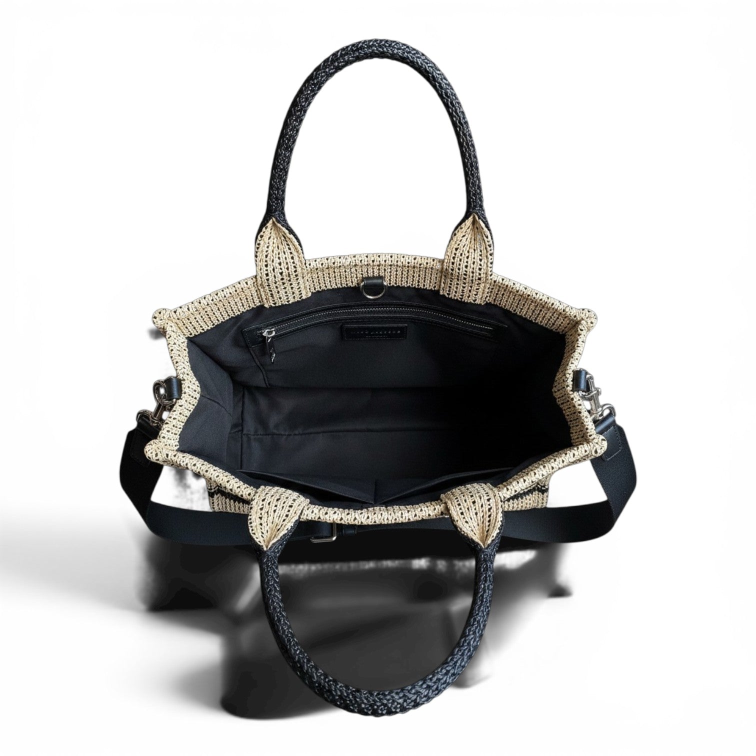 Marc Jacobs Medium Straw Tote Bag – Beige & Black