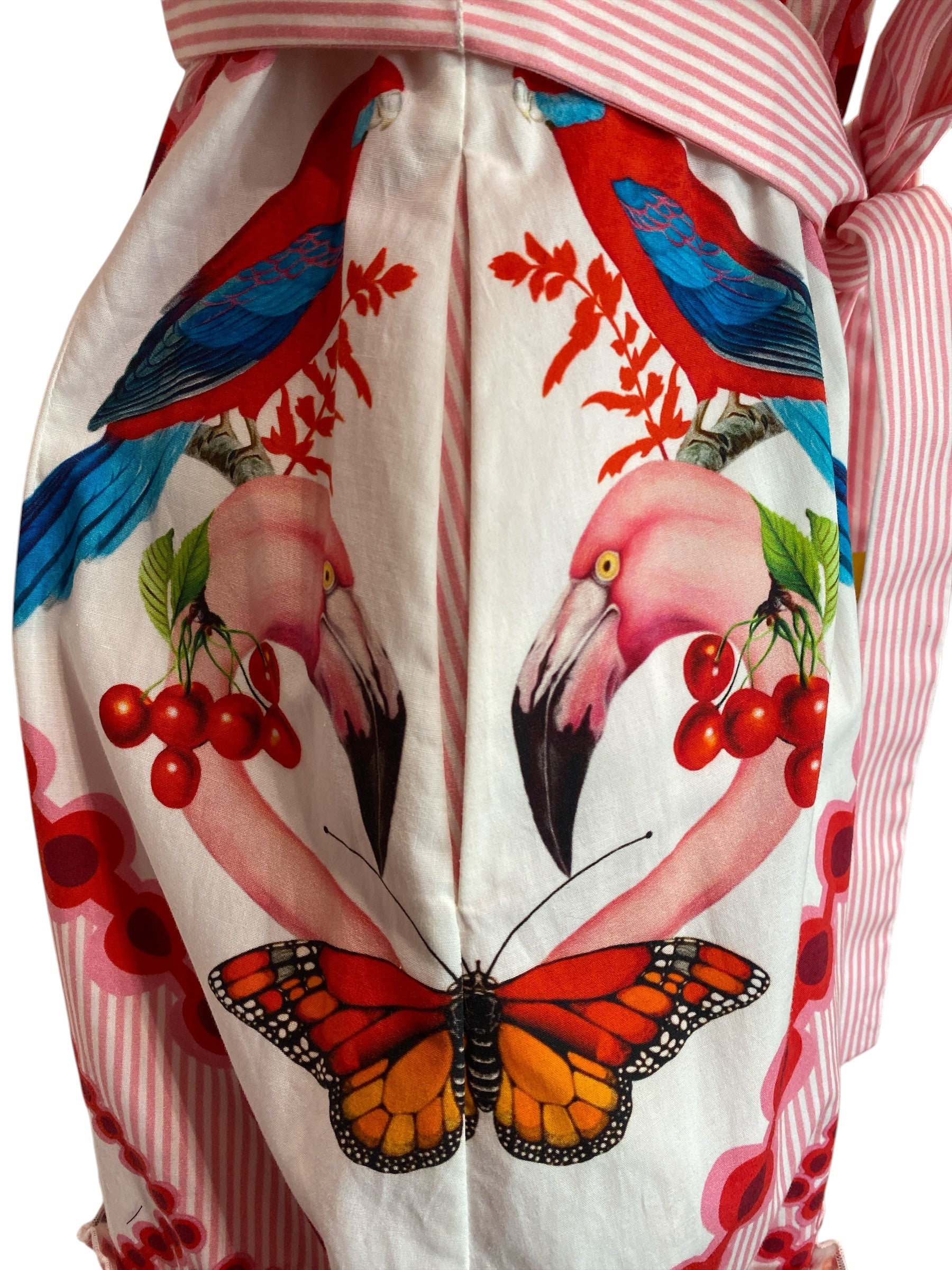 Mary Katrantzou Ruffled Printed Dress with Belt – White & Red – Size Unspecified