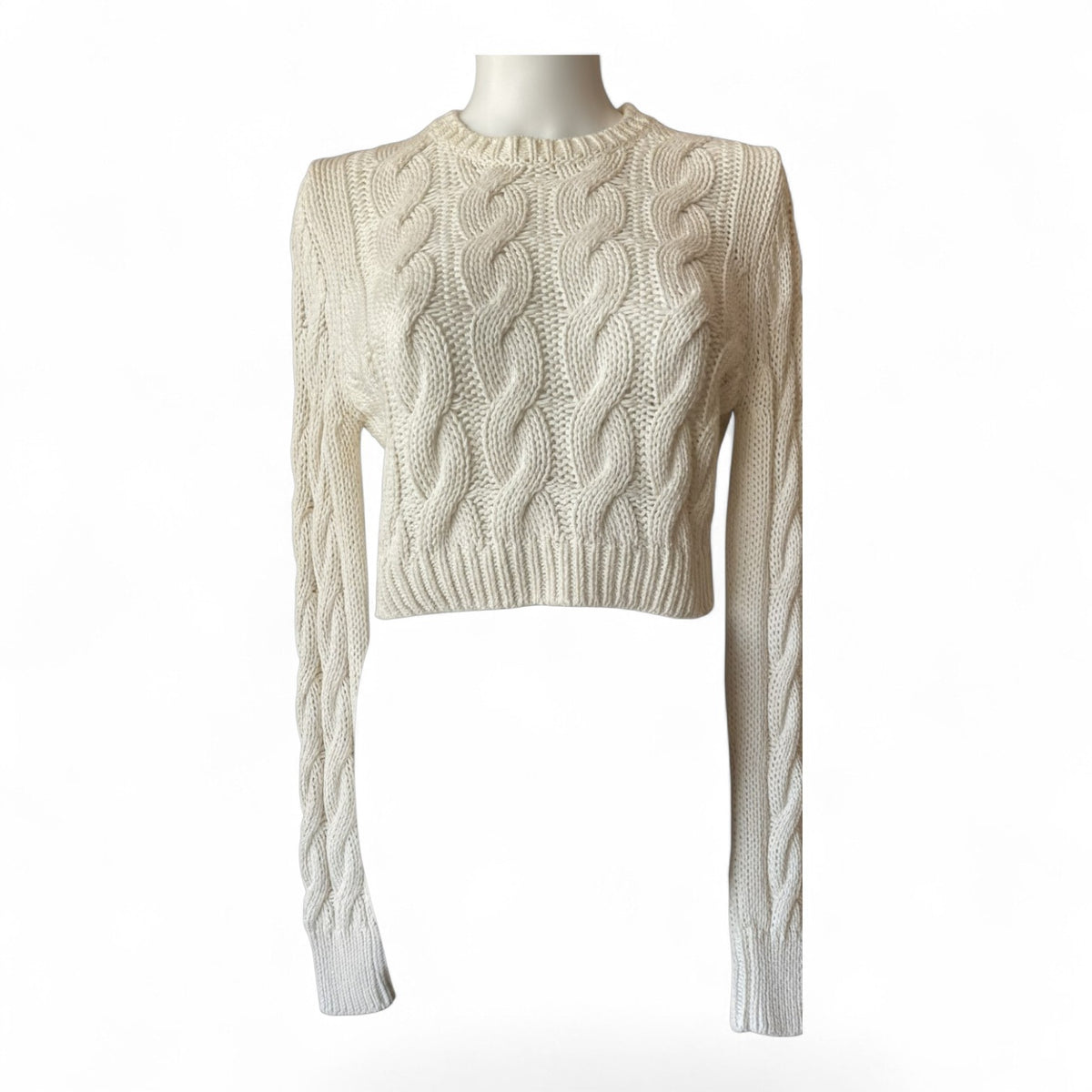 Max Mara Cable-Knit Cropped Sweater – Ivory – Medium