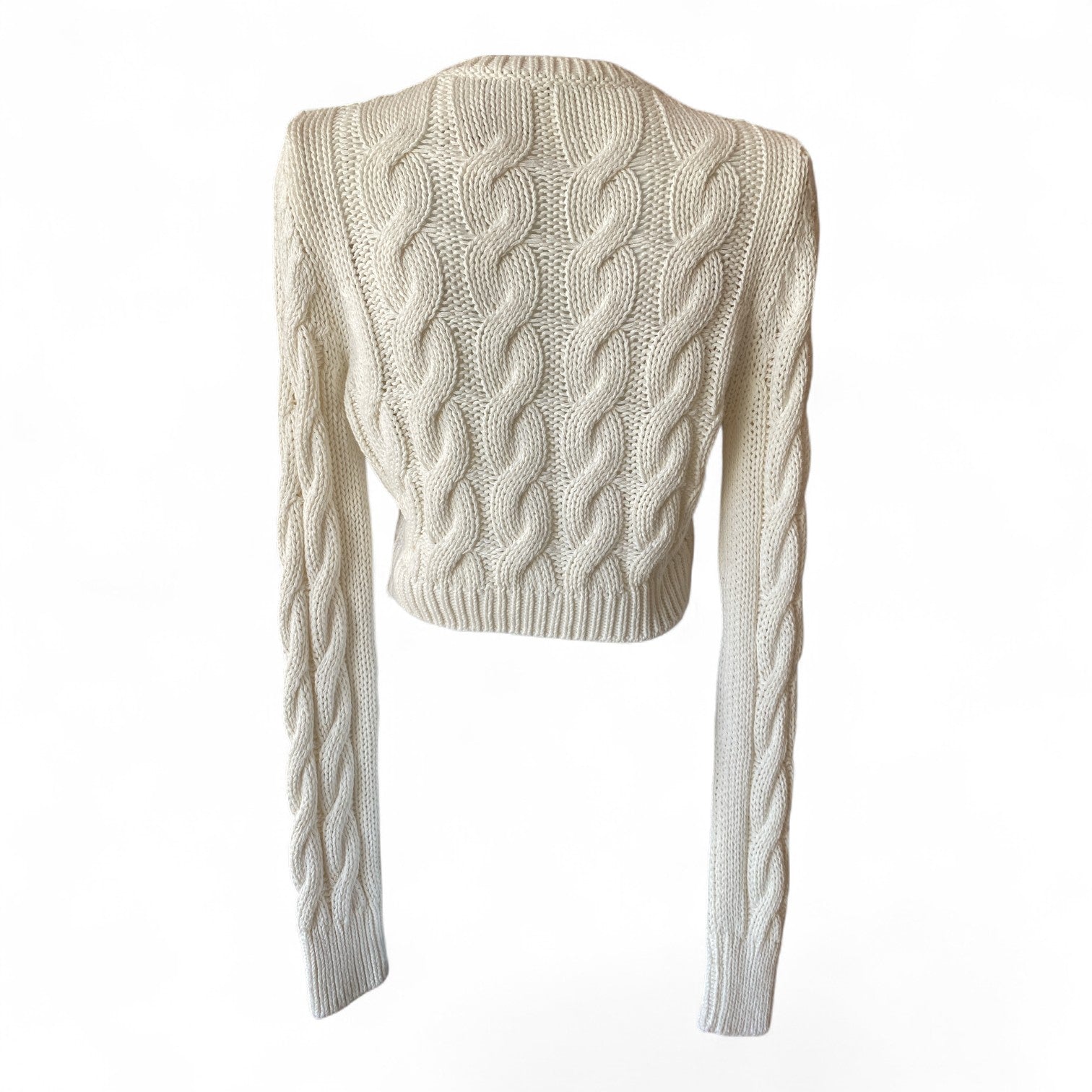 Max Mara Cable-Knit Cropped Sweater – Ivory – Medium