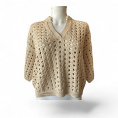 Max Mara Ottuso Open-Stitch Cotton V-Neck Sweater – Cream – Small