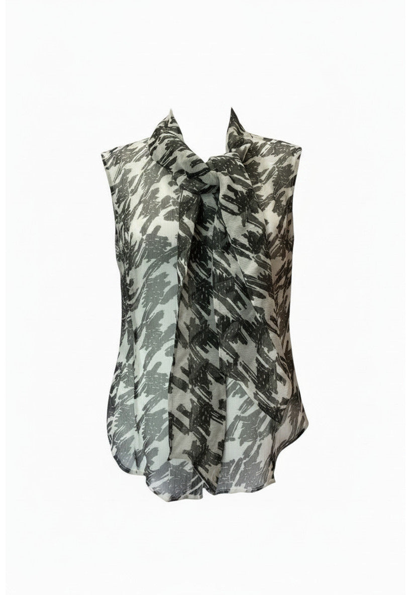 Max Mara Abstract Houndstooth Pussy-Bow Sleeveless Blouse - Size FR 46