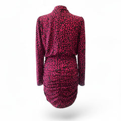 Michael Kors Red Black Leopard Print Ruched Dress – Small