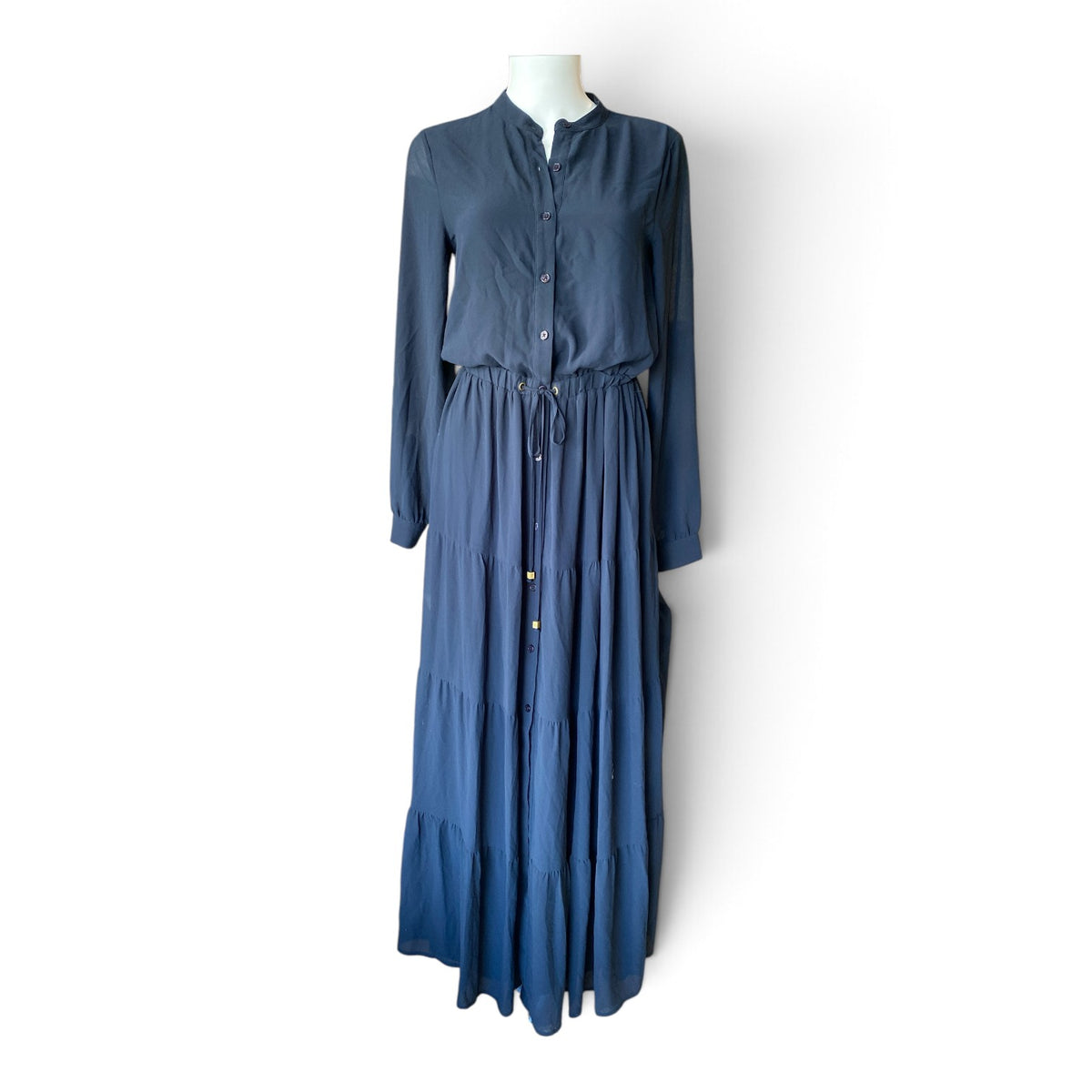 Michael Kors Long Tiered Shirt Dress – Navy Blue – Size 2