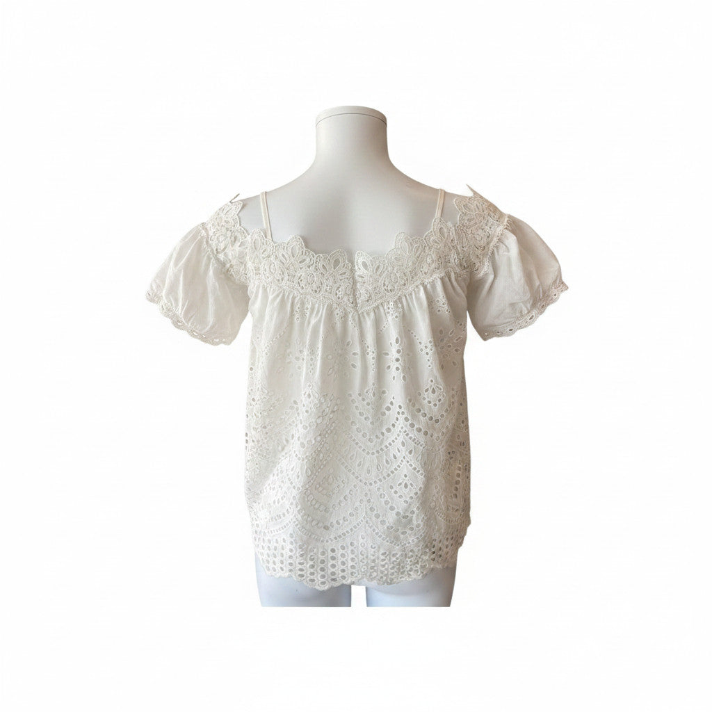 Miss June White Lace Embroidered Top – Size M