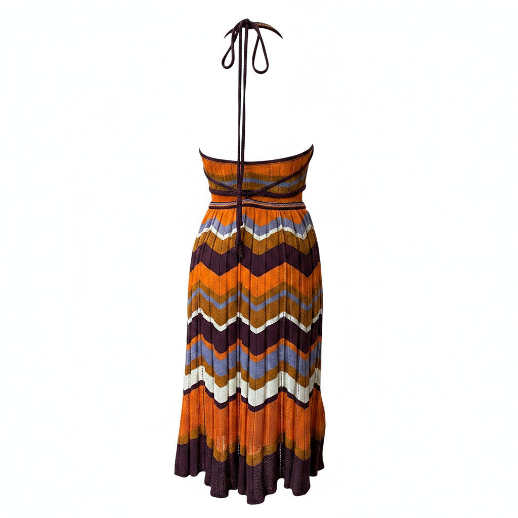 Missoni Cut-Out Knit Dress Orange Purple Zigzag Pattern Sleeveless - Size 42