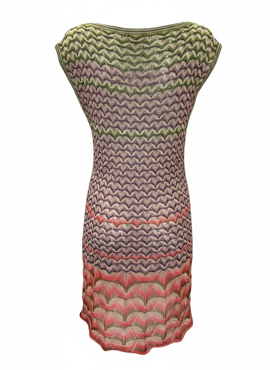 Missoni Multicolored Knit Sleeveless Dress – Iconic Zigzag Crochet Kni – Wonderrobe