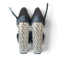 Miu Miu Crystal-Embellished Satin Platform Sandals – Black – Size 38.5