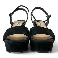 Miu Miu Crystal-Embellished Black Suede Platform Sandals – Size 38.5