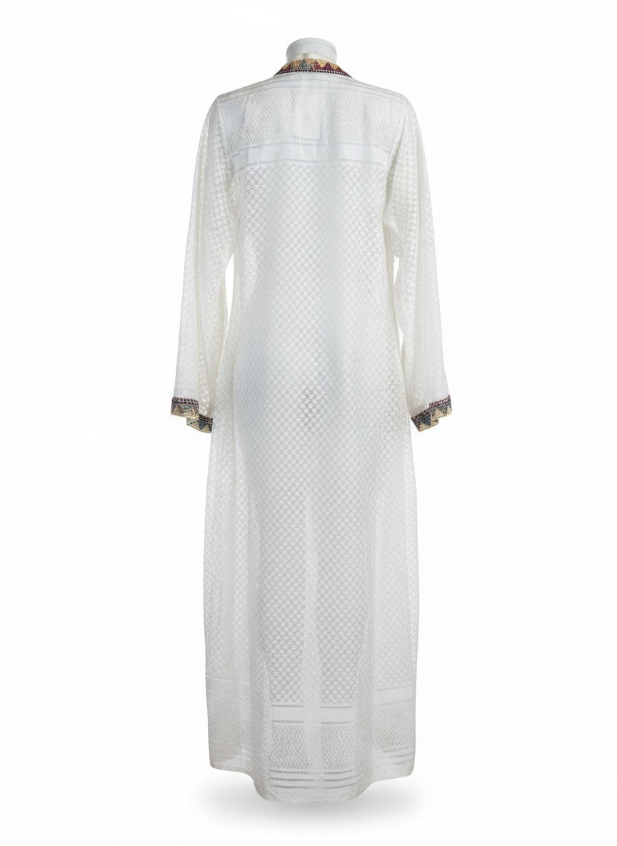 Mojo Embroidered White Open Kimono
