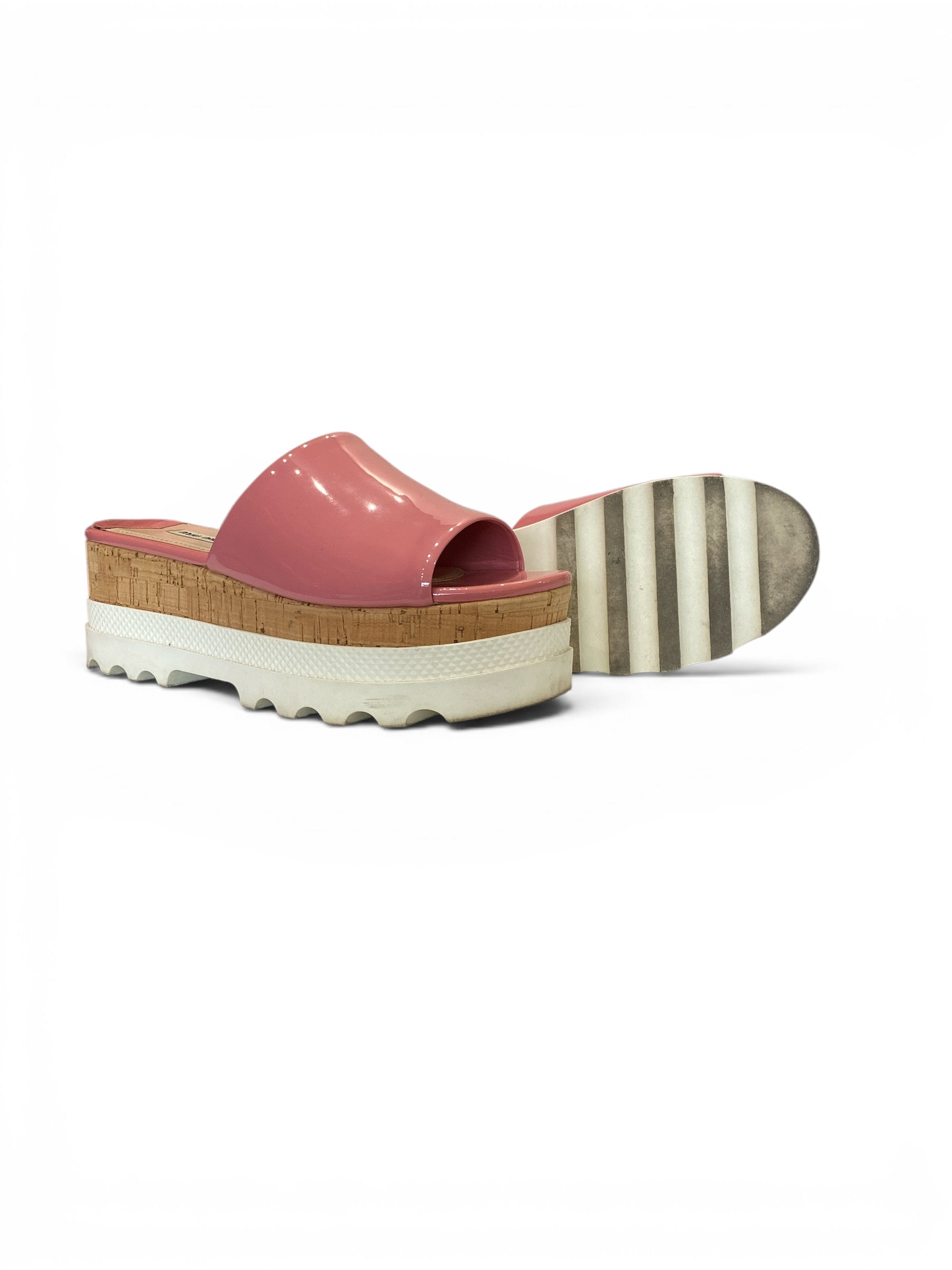 Miu Miu Pink Patent Leather Cork Platform Slides - Size 41 - with Box