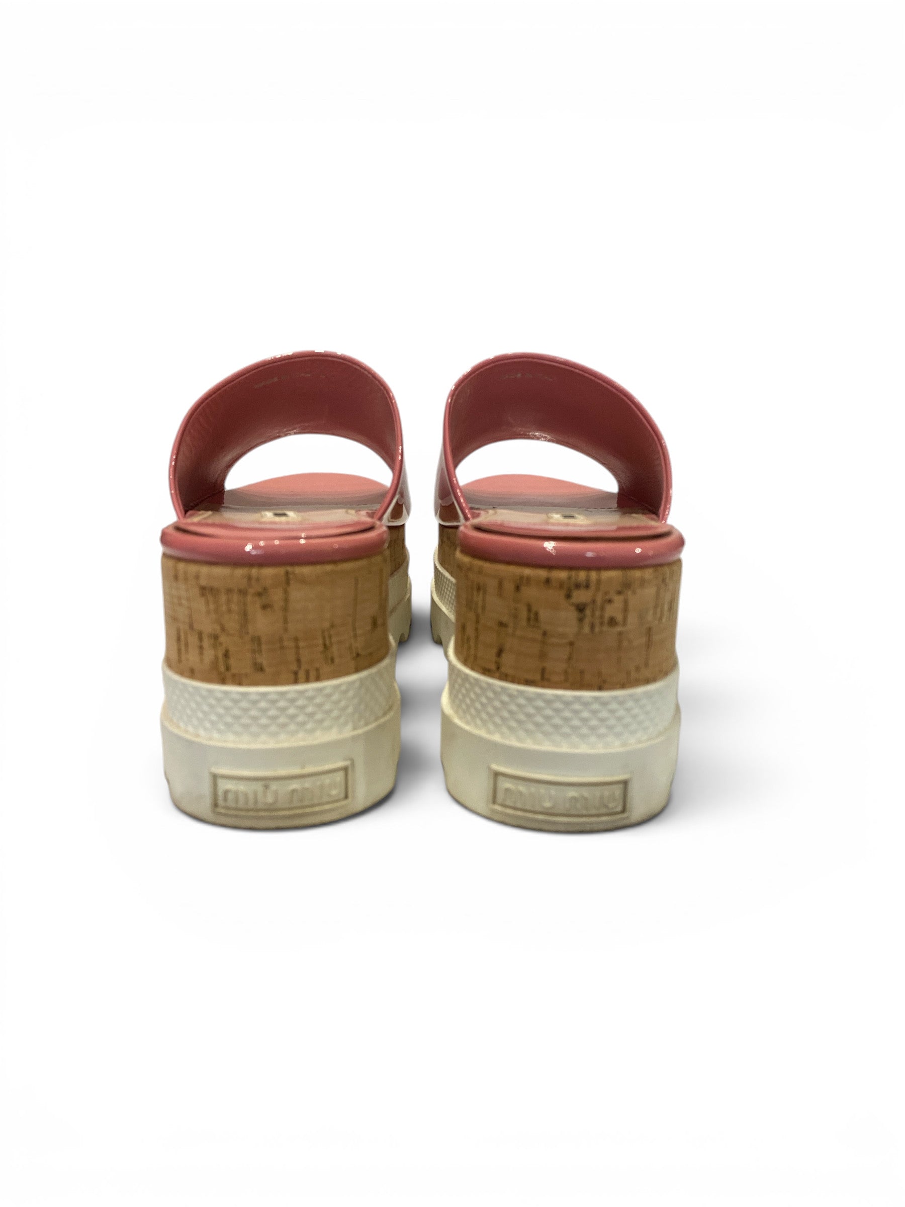 Miu Miu Pink Patent Leather Cork Platform Slides - Size 41 - with Box
