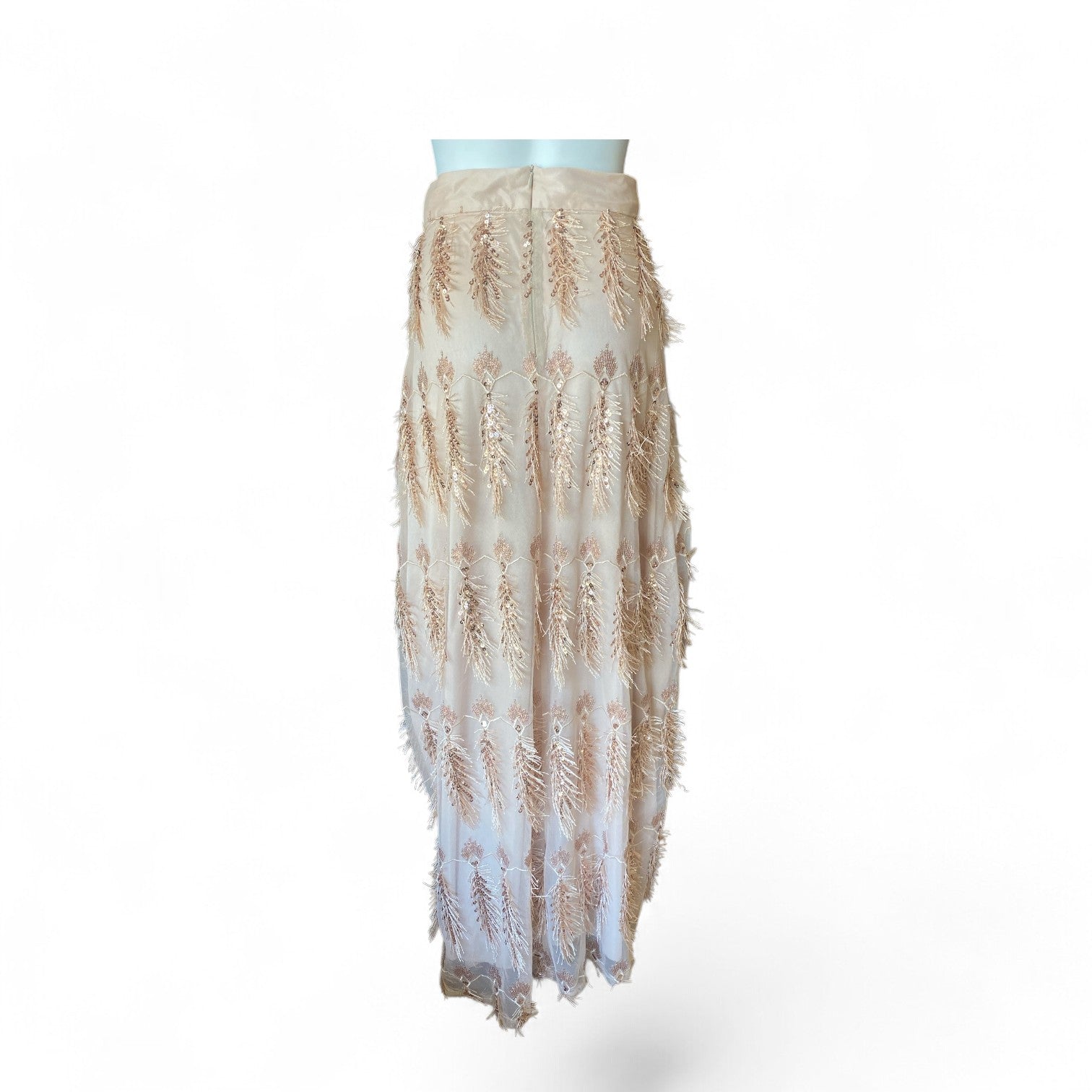 Mya Champagne Sequin Embellished Long Skirt – Small
