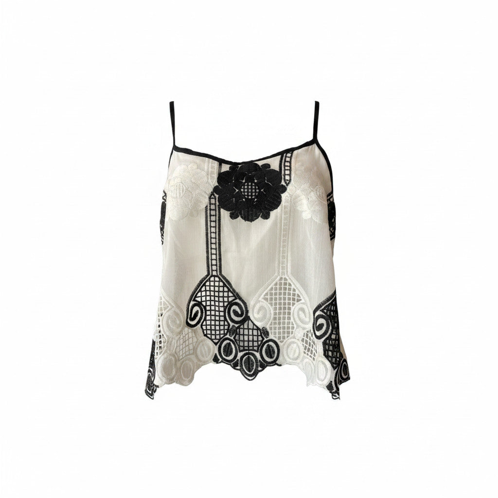 Nadia Rapti Black & White Embroidered Lace Top – Size M