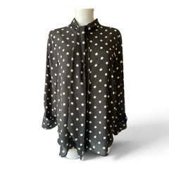 Nina Ricci Polka Dot Crêpe Tie-Neck Blouse – Black & White – No Size Tag
